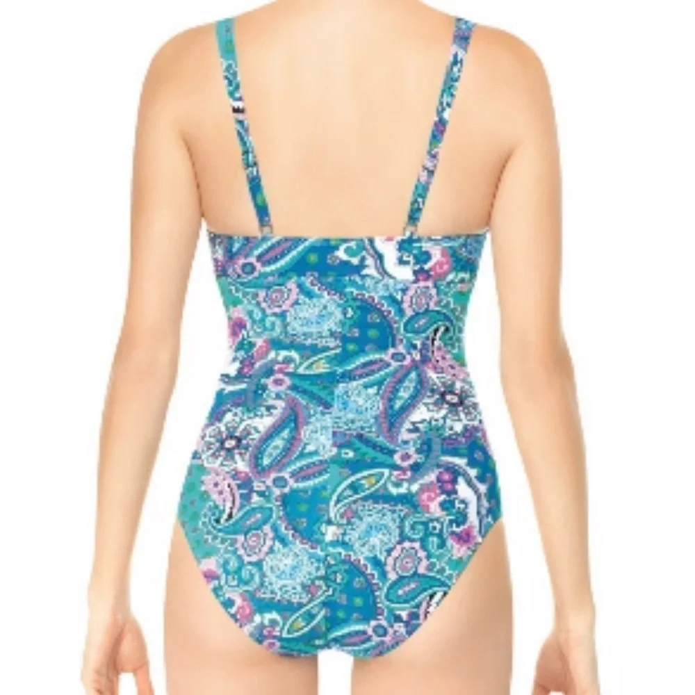 SPANX Assets by Sara Blakely Aqua Blue Pink Paisley One Piece Swimsuit‎ Small